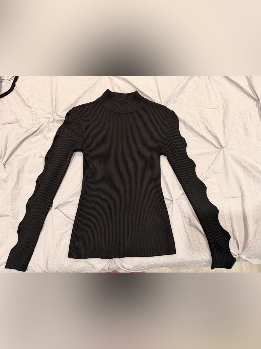 Crave Fame Black Ribbed Turtleneck with Scallop Sleeve Cutouts